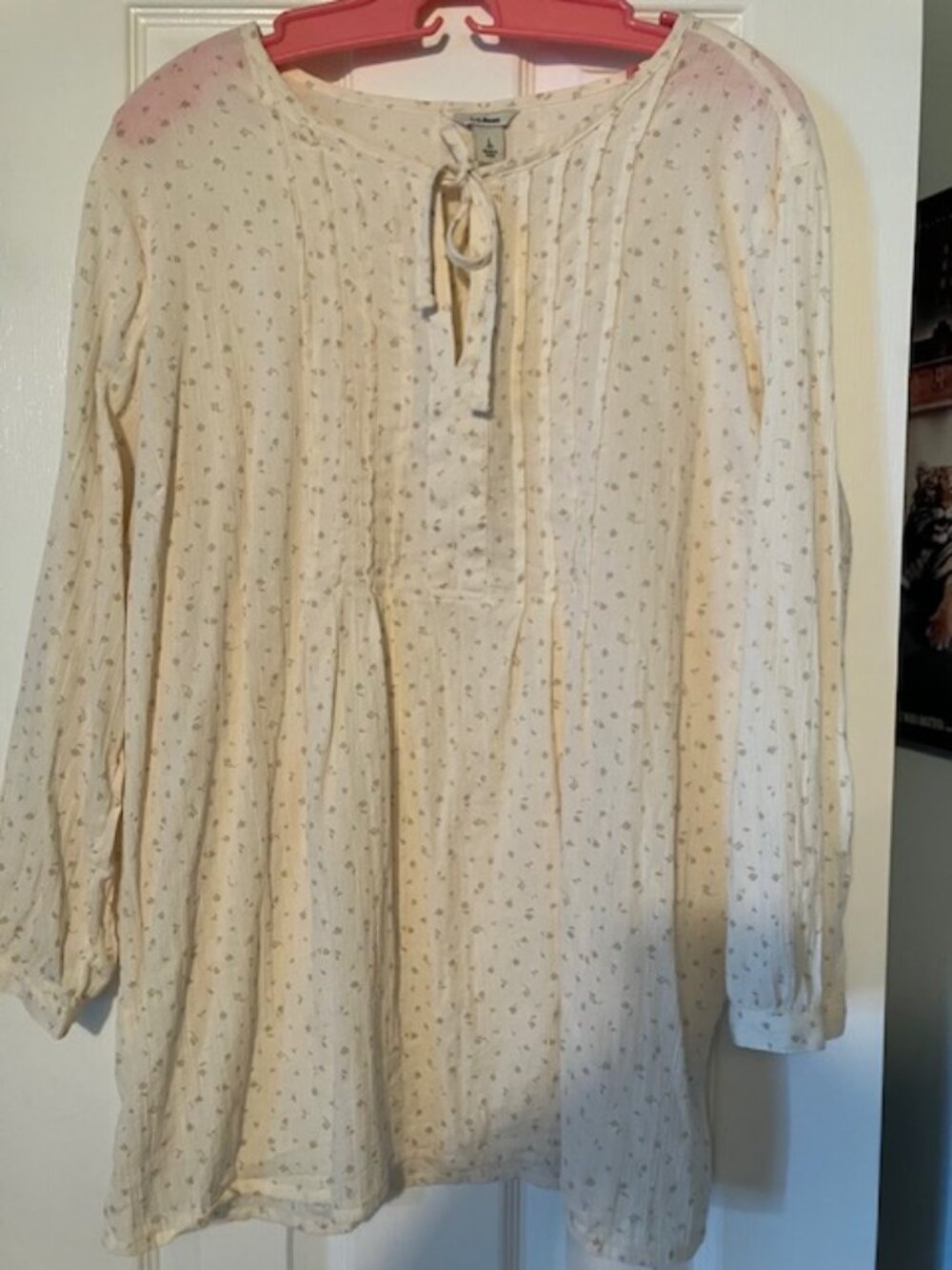 L.L. Bean Ivory Lightweight Floral Print Cotton Blouse Women's Large
